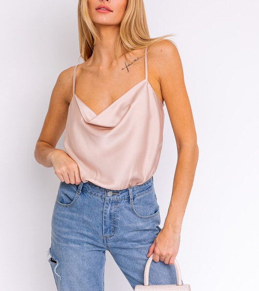 Spaghetti Strap Cowl Neck Bodysuit