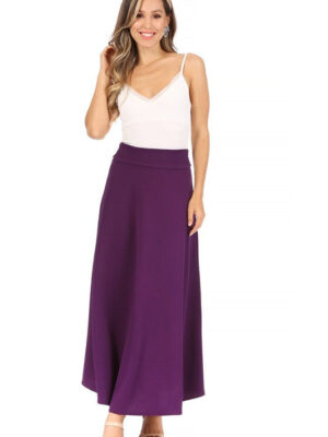 Solid, high waisted, A-line, midi skirt