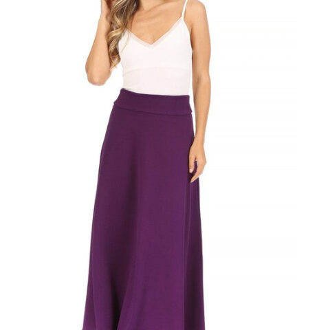 Solid, high waisted, A-line, midi skirt