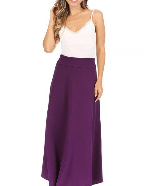 Solid, high waisted, A-line, midi skirt